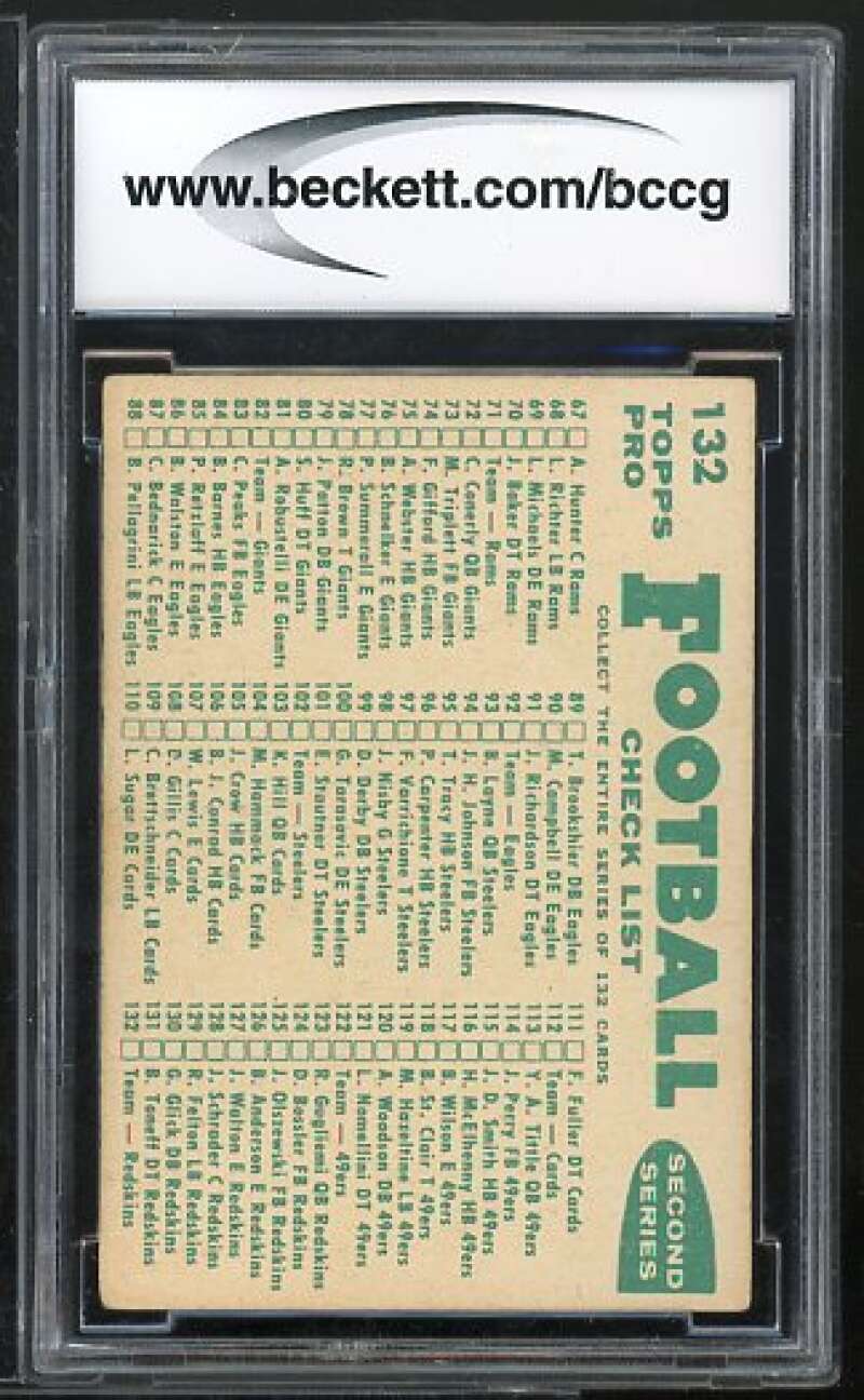 Washington Redskins Team Card 1960 Topps #132 BGS BCCG 8 Image 2