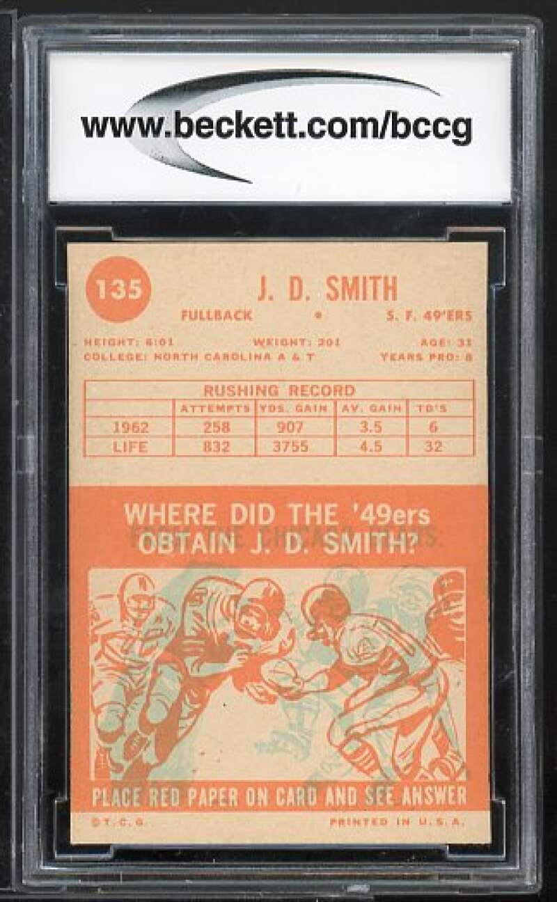 J.D. Smith Card 1963 Topps #135 BGS BCCG 8 Image 2