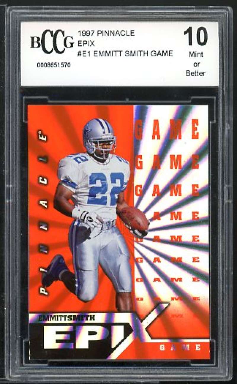 Emmitt Smith Card 1997 Pinnacle Epix Game #E1 BGS BCCG 10 Image 1