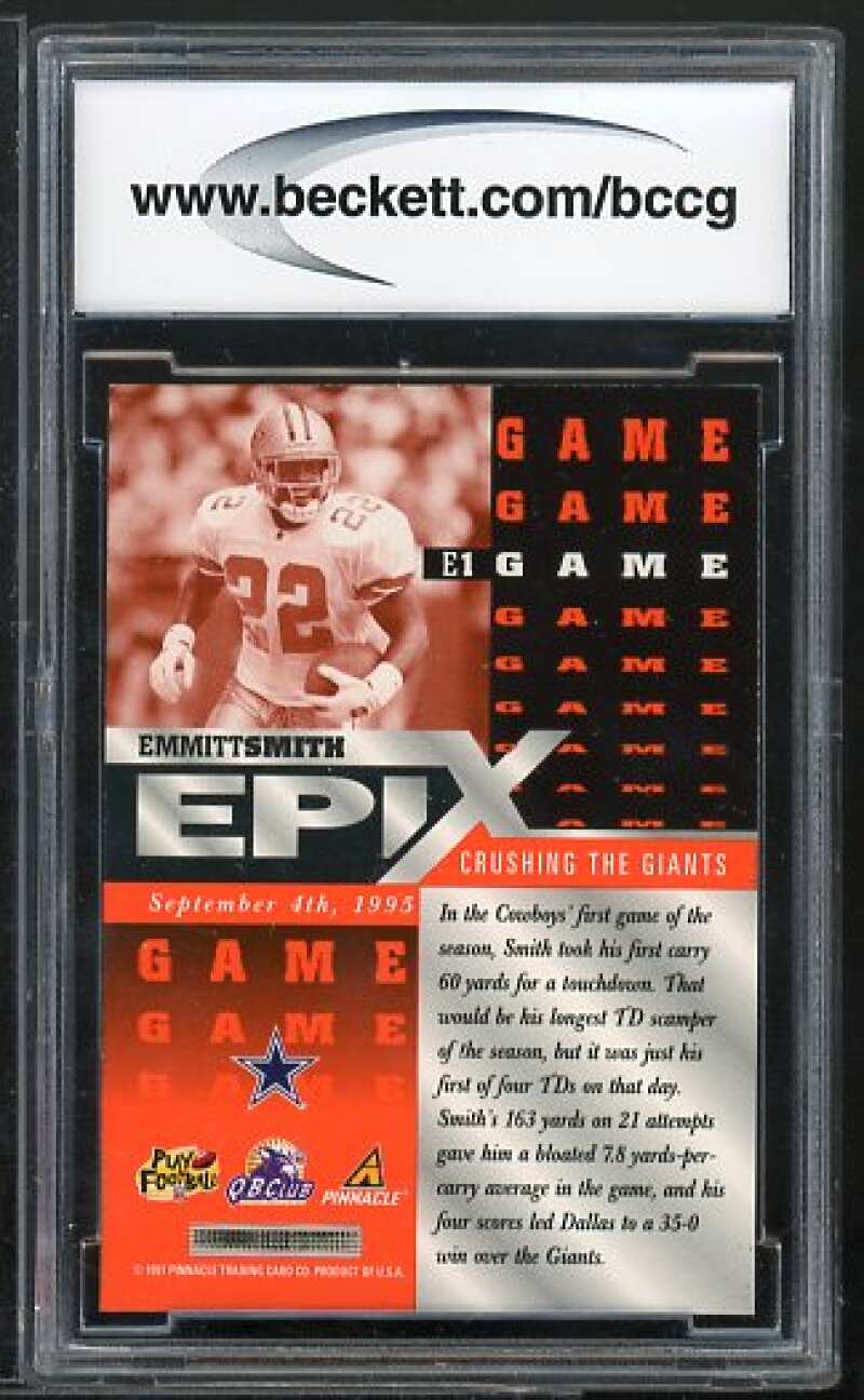 Emmitt Smith Card 1997 Pinnacle Epix Game #E1 BGS BCCG 10 Image 2