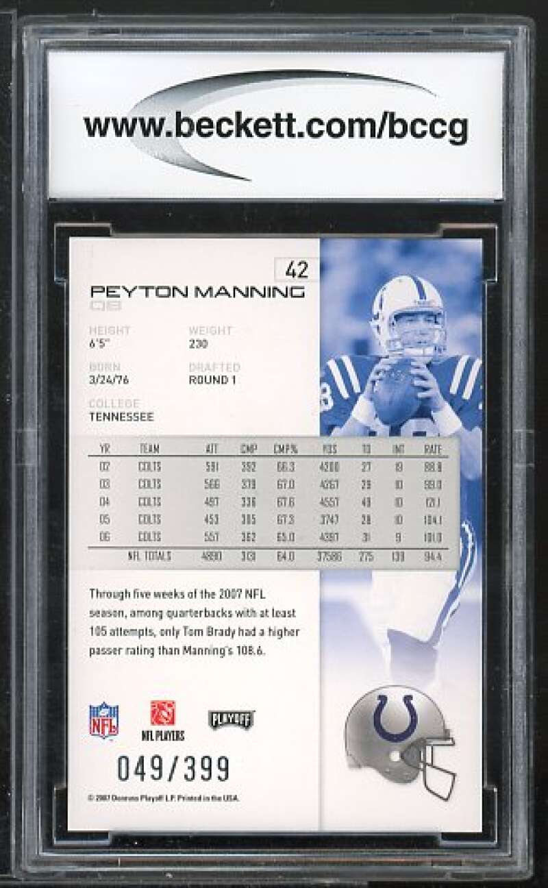 Peyton Manning Card 2007 Playoff NFL Playoffs Red Metalized #42 BGS BCCG 10 Image 2