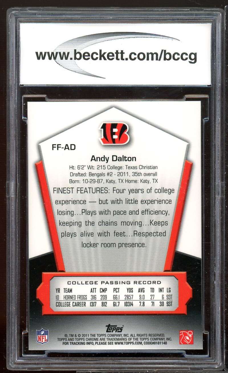 Andy Dalton Rookie Card 2011 Topps Chrome Finest Freshman #FF-AD BGS BCCG 10 Image 2