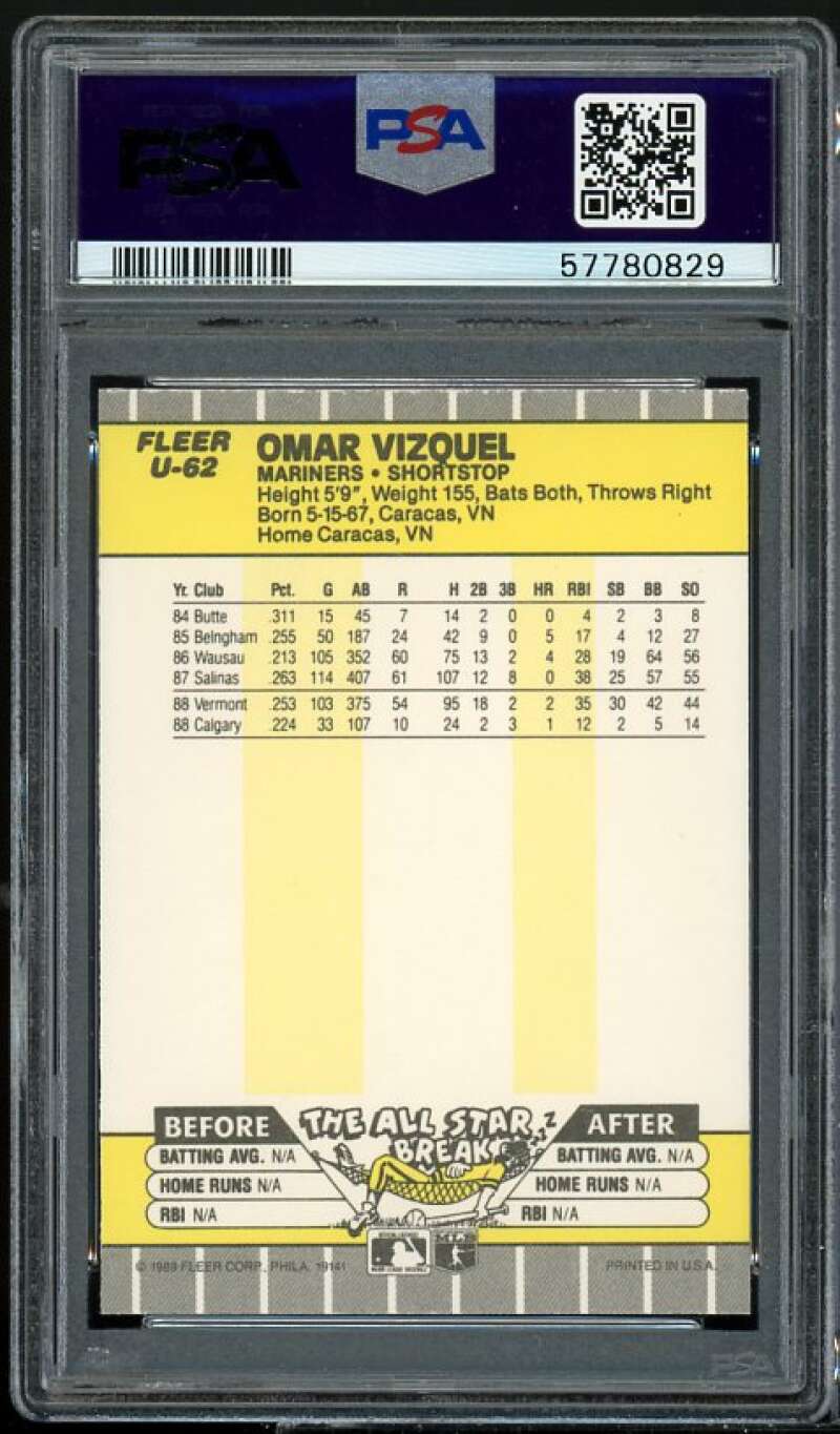 Omar Vizquel Rookie Card 1989 Fleer Update #U-62 PSA 8 Image 2