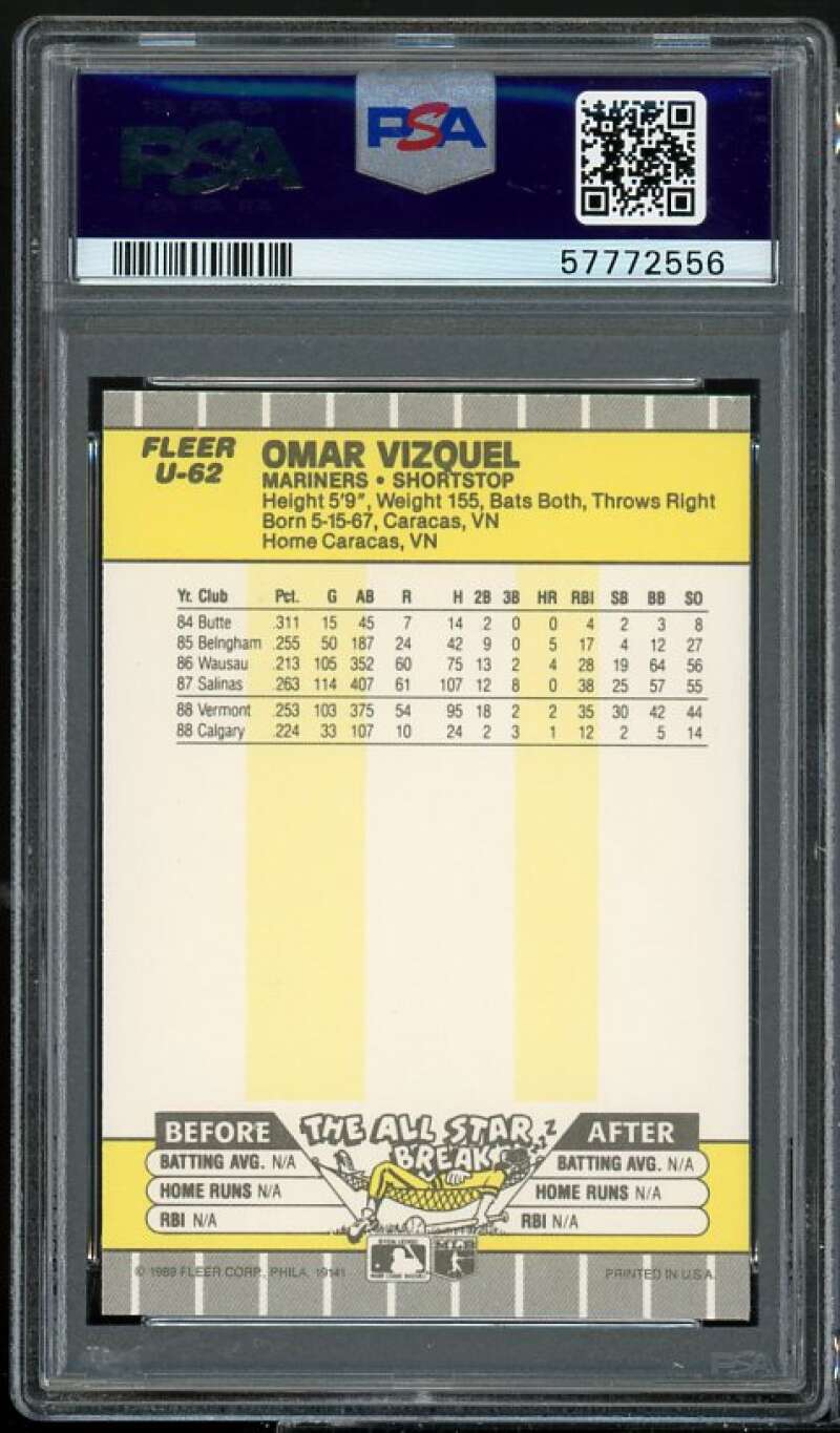 Omar Vizquel Rookie Card 1989 Fleer Update #U-62 PSA 9 Image 2