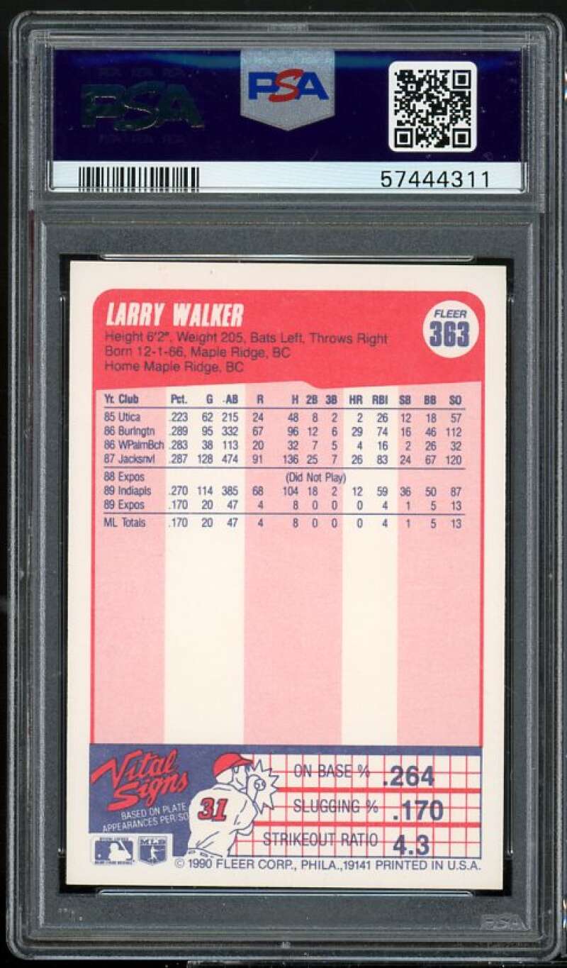 Larry Walker Rookie Card 1990 Fleer #363 PSA 7 Image 2