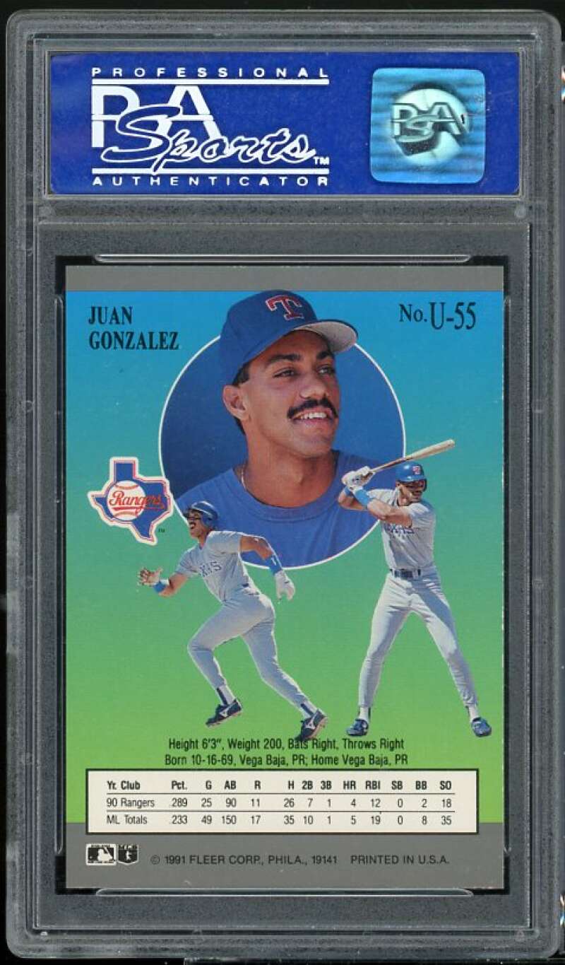 Juan Gonzalez Card 1991 Ultra Update #U-55 PSA 9 Image 2