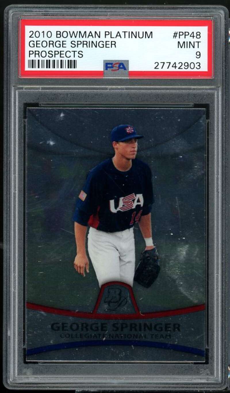 George Springer Rookie Card 2010 Bowman Platinum Prospects #PP48 PSA 9 Image 1