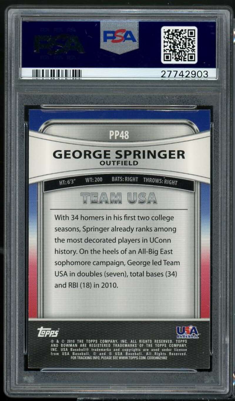 George Springer Rookie Card 2010 Bowman Platinum Prospects #PP48 PSA 9 Image 2