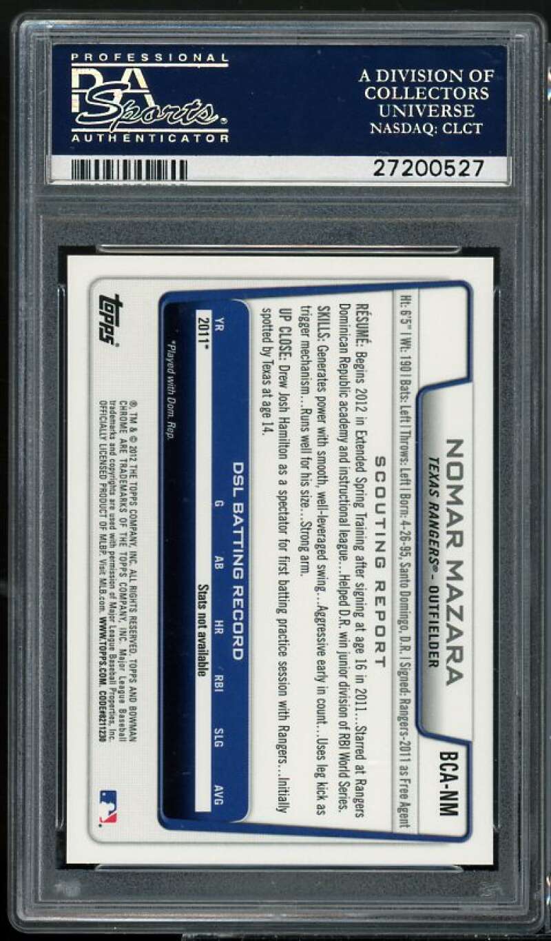 Nomar Mazara Rookie Card 2012 Bowman Chrome Prospects Autographs #BCA-NM PSA 9 Image 2