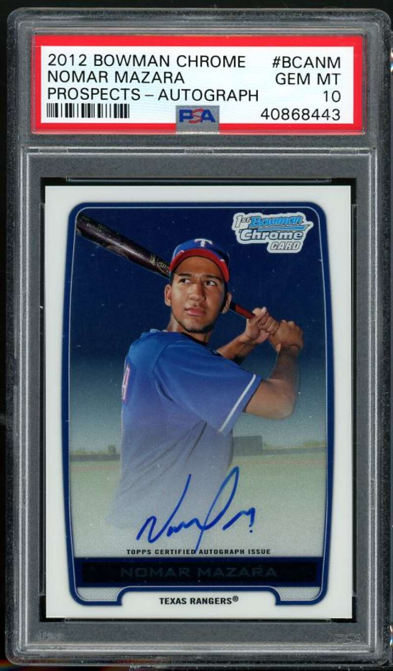 Nomar Mazara Rookie Card 2012 Bowman Chrome Prospects Autographs #BCA-NM PSA 10 Image 1