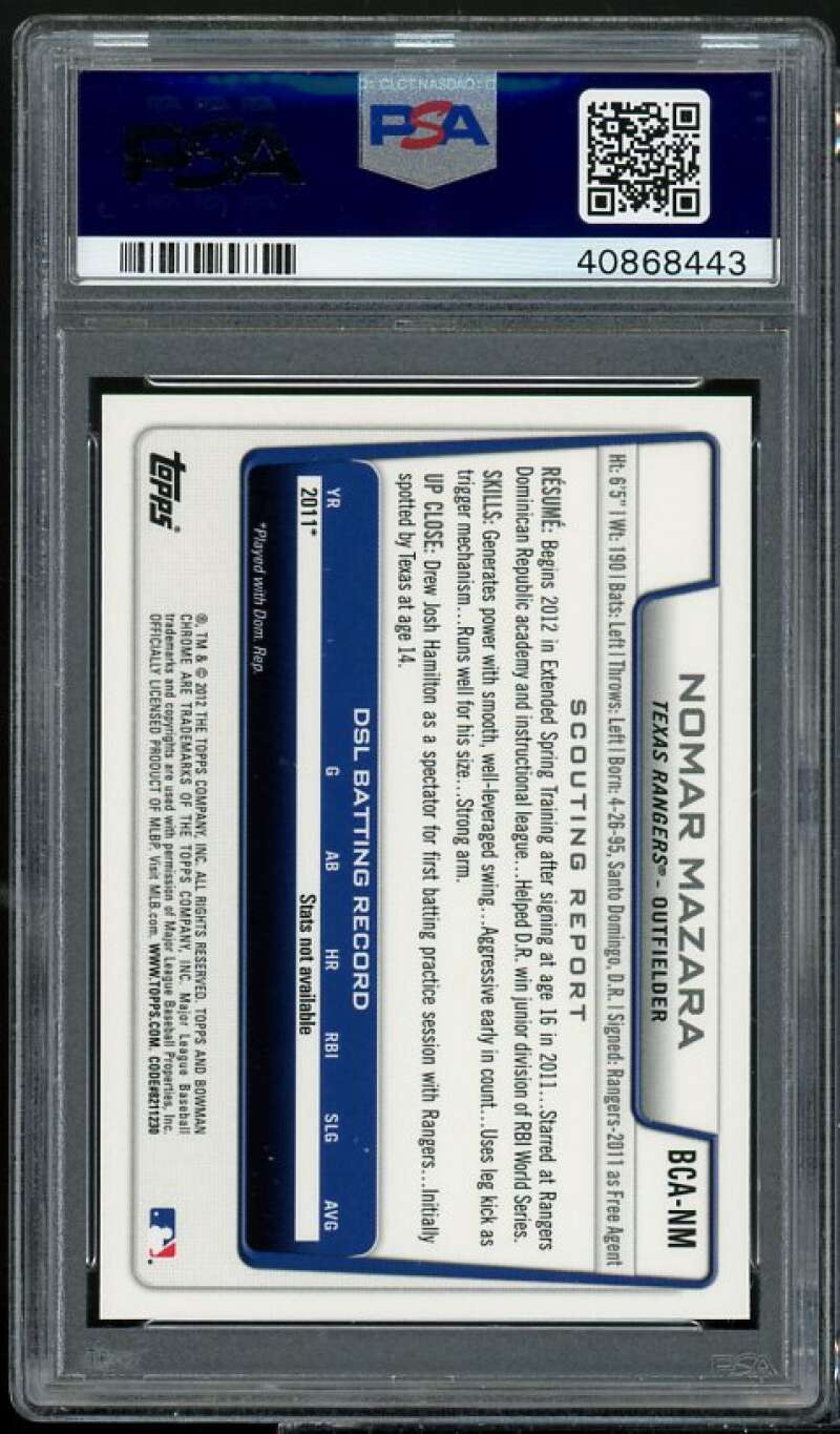 Nomar Mazara Rookie Card 2012 Bowman Chrome Prospects Autographs #BCA-NM PSA 10 Image 2