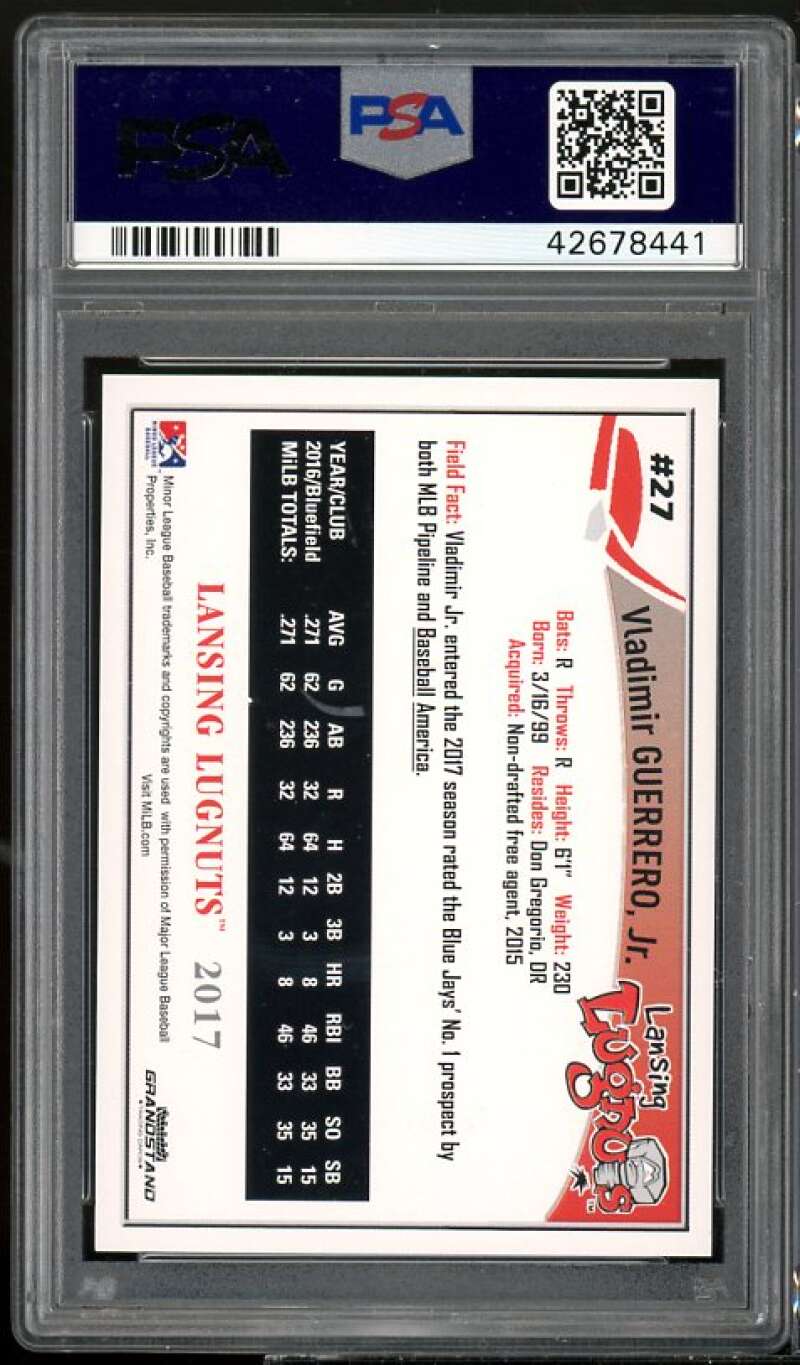 Vladimir Guerrero Rookie Card 2017 Grandstand Lansing Lugnuts #27 PSA 9 Image 2