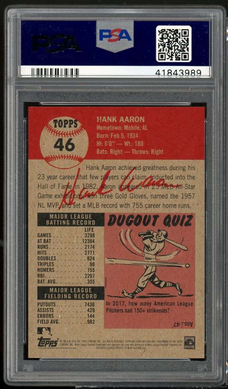 Hank Aaron Card 2018 Topps Living #46 PSA 9 Image 2