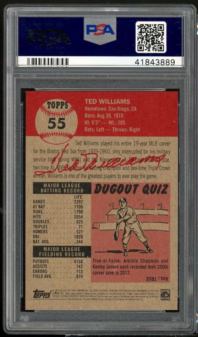 Ted Williams Card 2018 Topps Living #55 PSA 9 Image 2