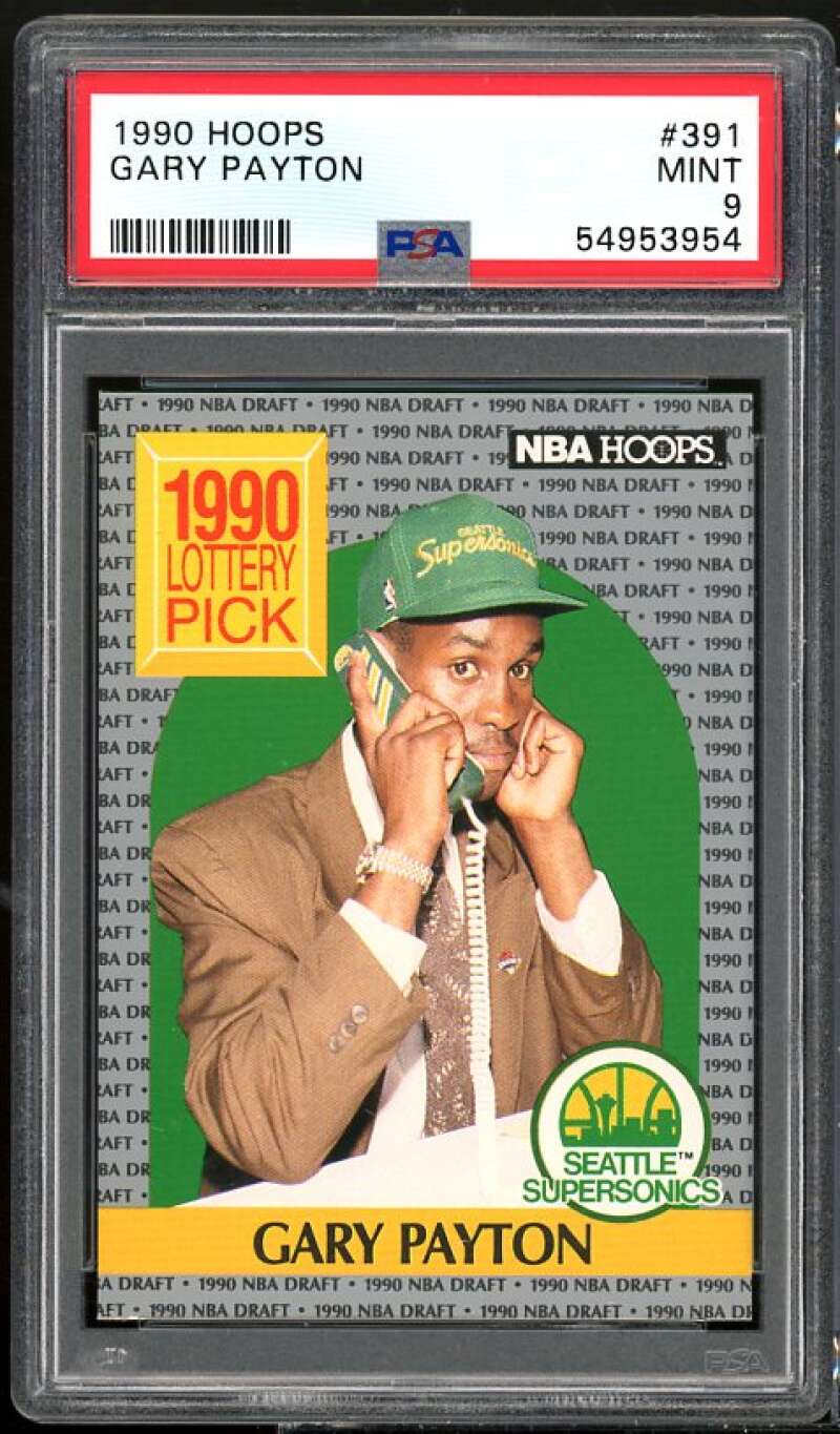 Gary Payton Rookie Card 1990-91 Hoops #391 PSA 9 Image 1