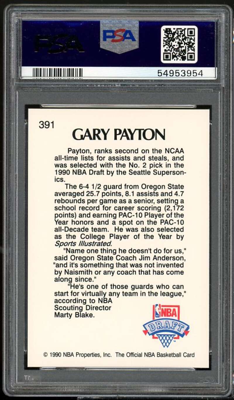 Gary Payton Rookie Card 1990-91 Hoops #391 PSA 9 Image 2