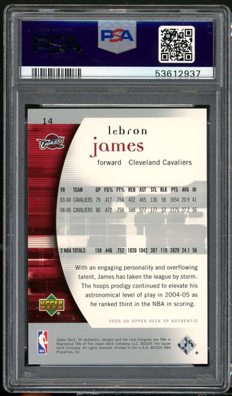 Lebron James Card 2005-06 SP Authentic #14 PSA 9 Image 2