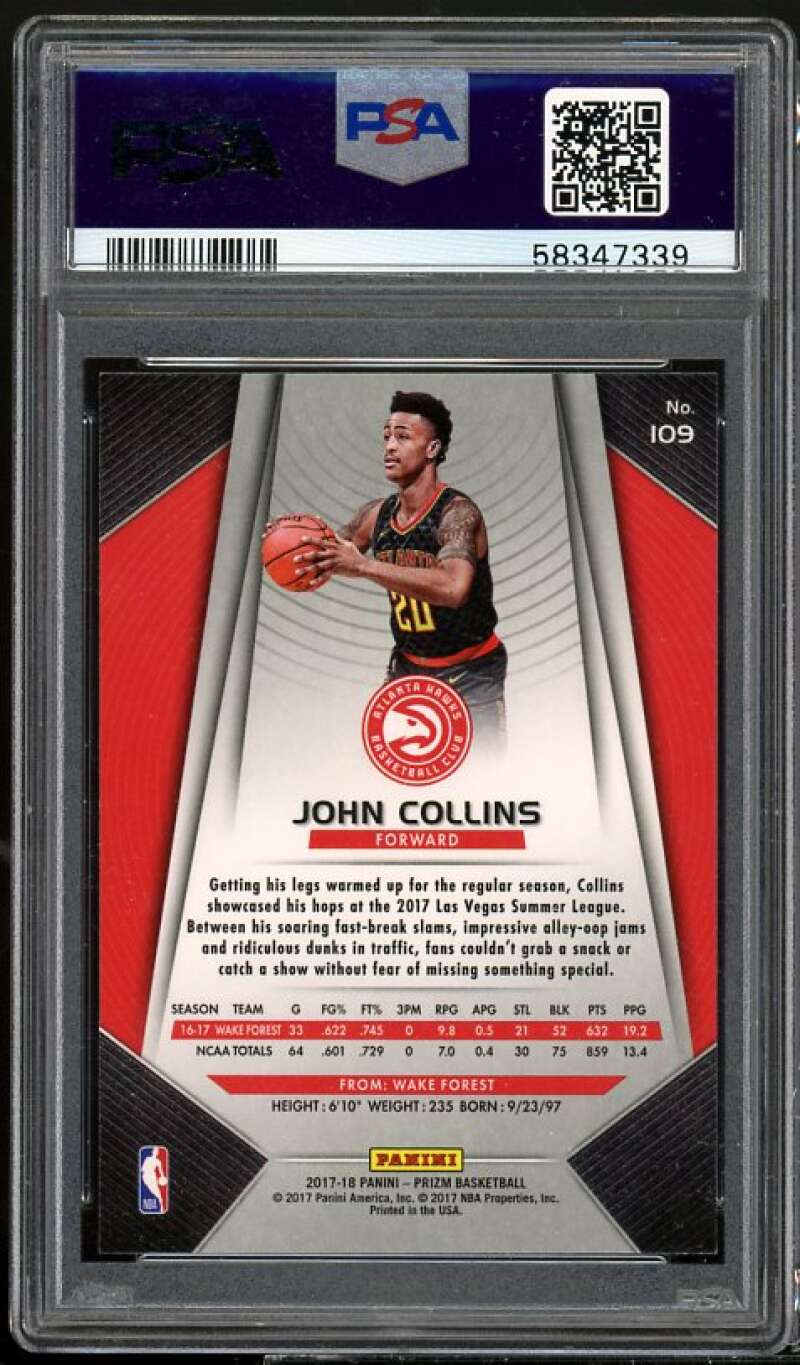 John Collins Rookie Card 2017-18 Panini Prizm #109 PSA 10 Image 2