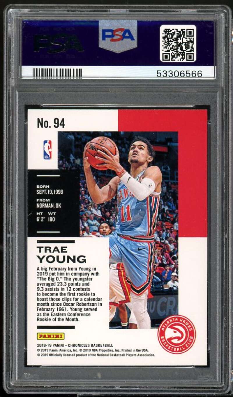 Trae Young Rookie Card 2018-19 Panini Chronicles #94 PSA 9 Image 2