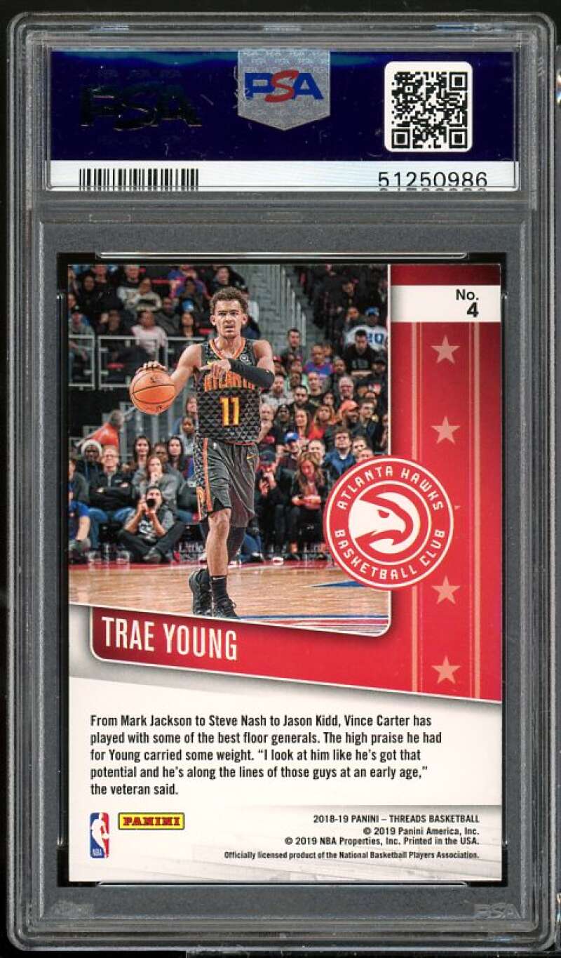 Trae Young Rookie Card 2018-19 Panini Threads Floor Generals #4 PSA 9 Image 2