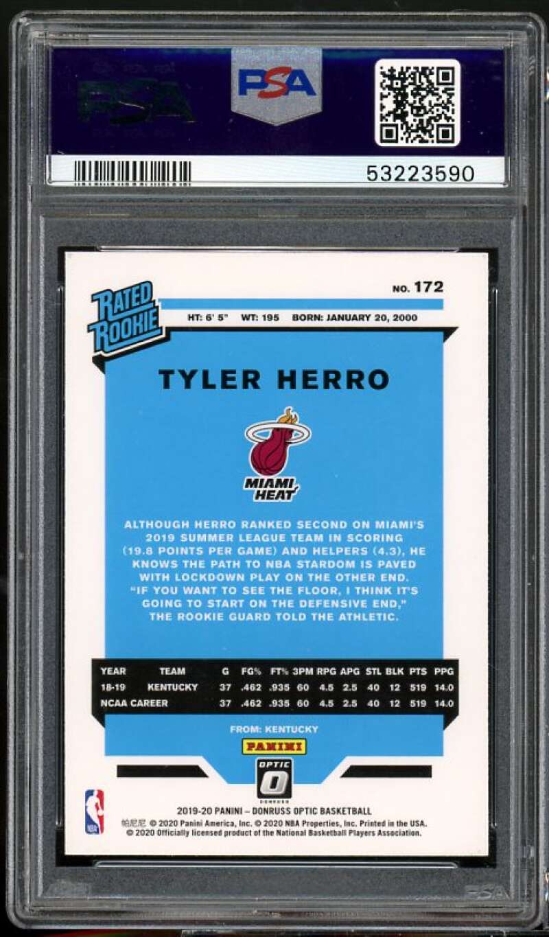 Tyler Herro Rookie Card 2019-20 Panini Donruss Optic #172 PSA 9 Image 2