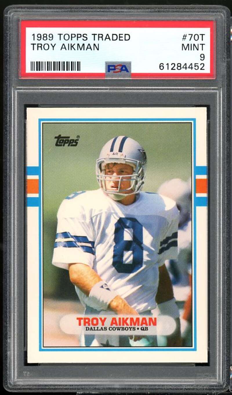 Troy Aikman Rookie Card 1989 Topps Traded #70T PSA 9 Image 1