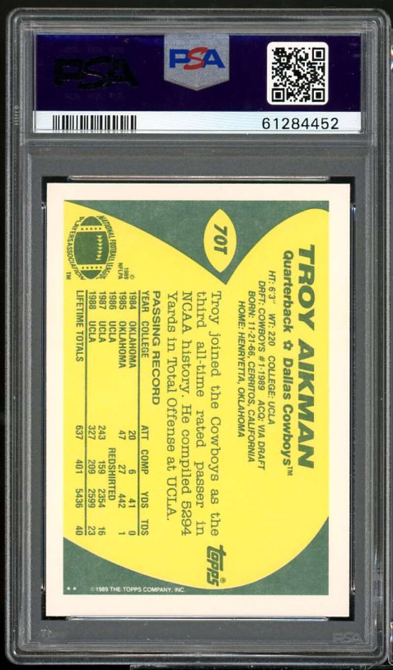 Troy Aikman Rookie Card 1989 Topps Traded #70T PSA 9 Image 2