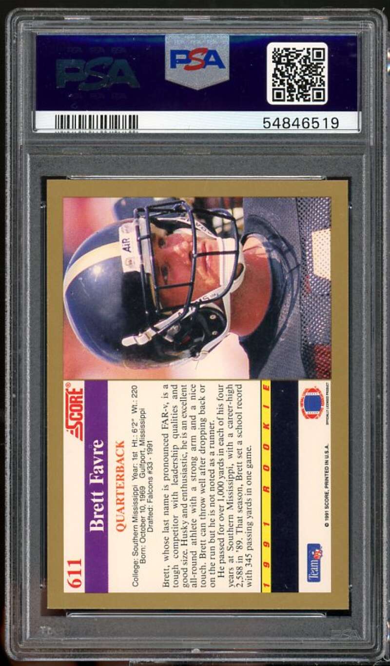 Brett Favre Rookie Card 1991 Score #611 PSA 9 Image 2