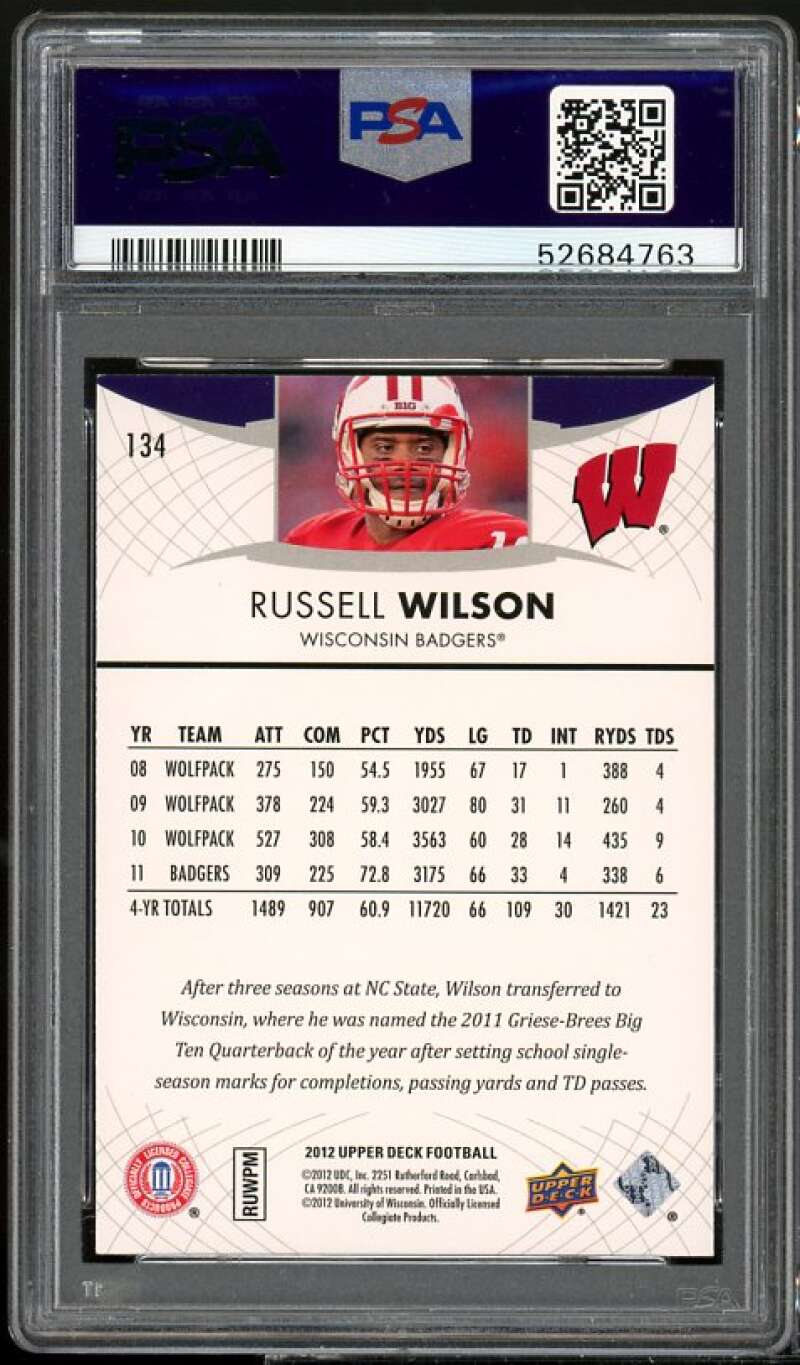 Russell Wilson Rookie Card 2012 Upper Deck #134 PSA 8 Image 2