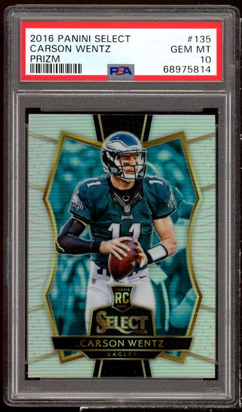 Carson Wentz Rookie Card 2016 Panini Select Prizms #135 PSA 10 Image 1