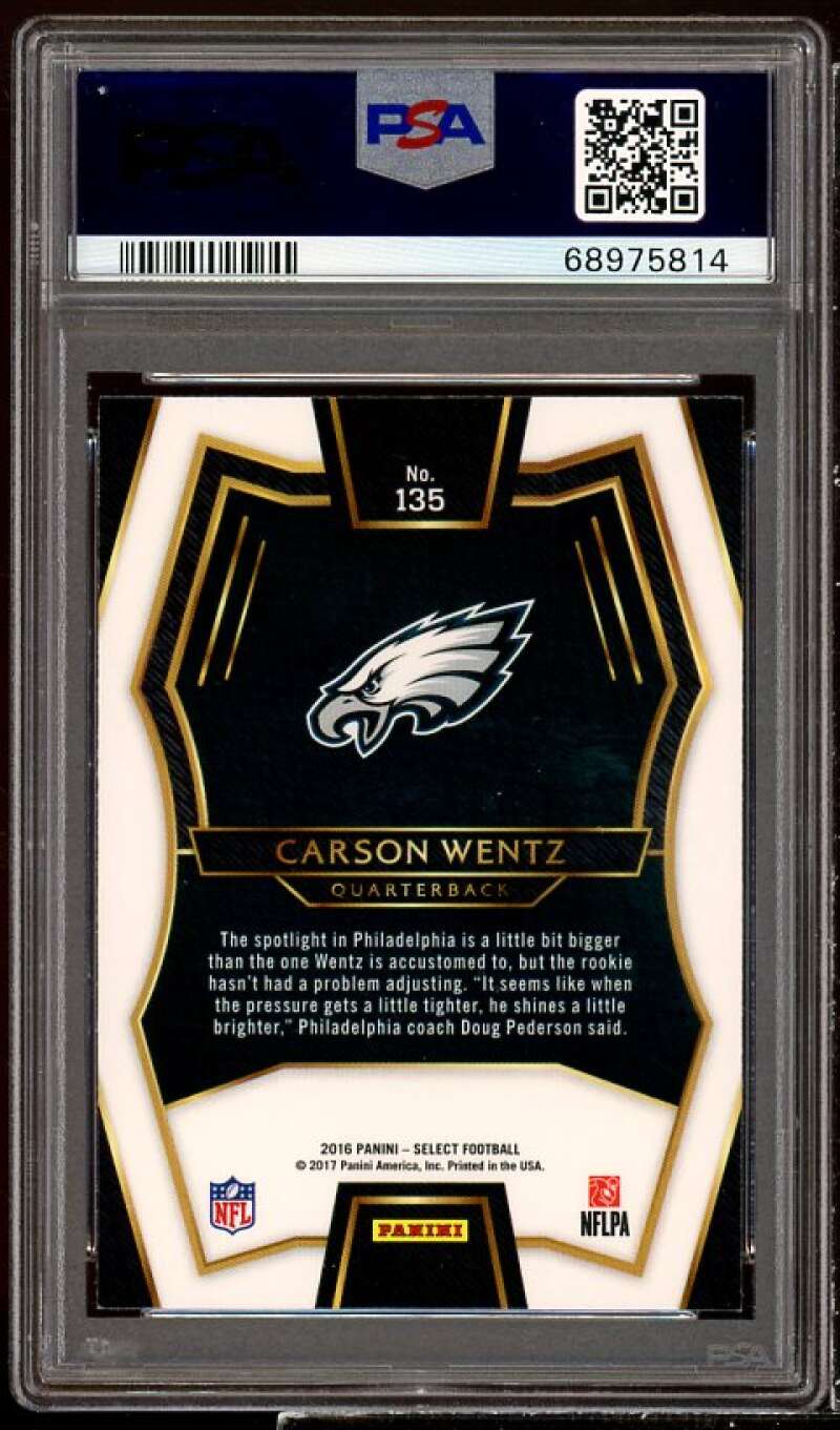 Carson Wentz Rookie Card 2016 Panini Select Prizms #135 PSA 10 Image 2