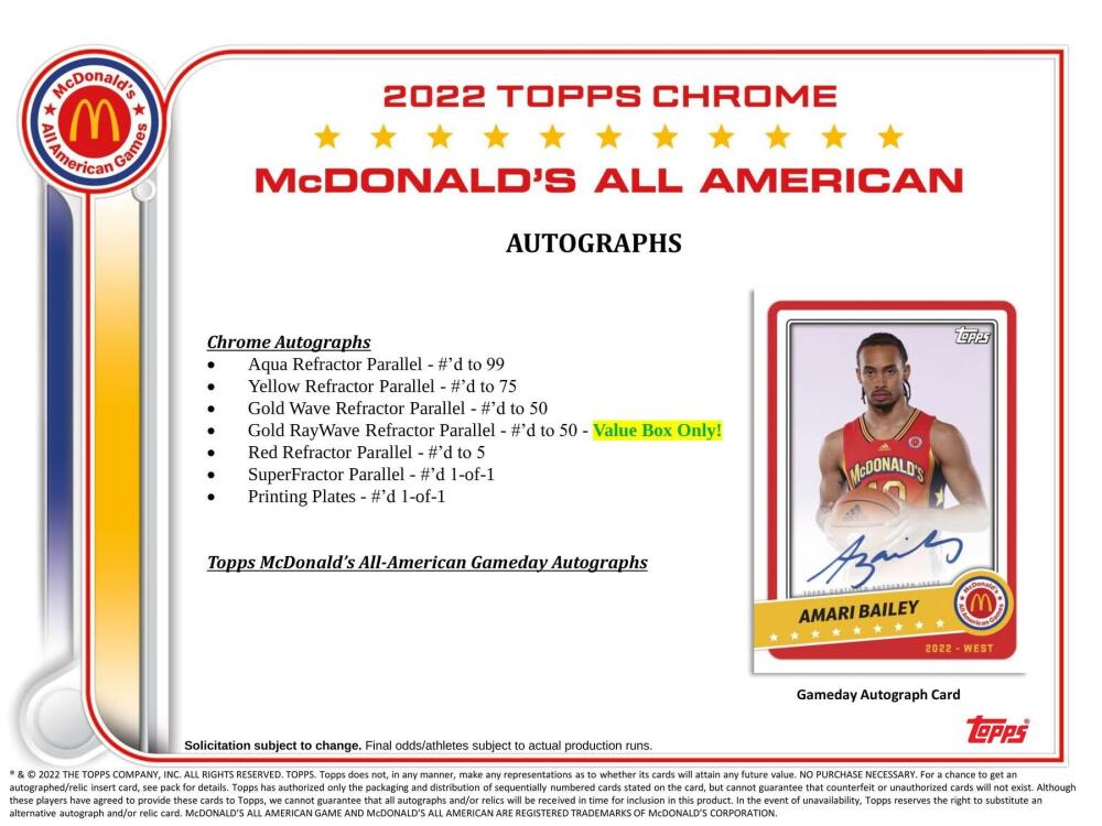 2022 Topps McDonald's All American Chrome Basketball 7-Pack Blaster Box Image 6
