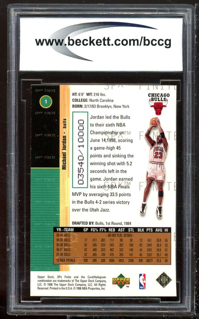 1998-99 SPX Finite #1 Michael Jordan Card BCCG 9 Near Mint+ Image 2