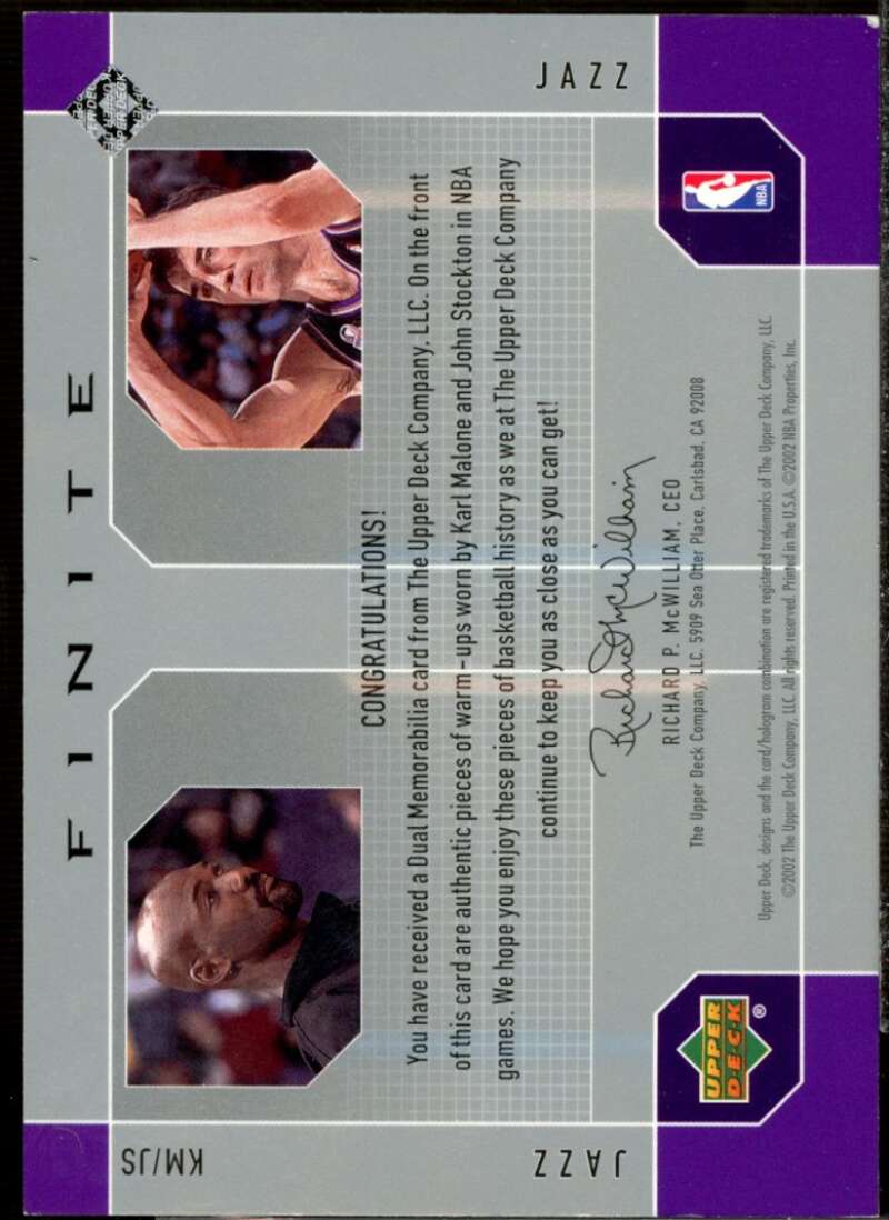 Karl Malone/John Stockton 2002-03 Upper Deck Finite Elements Dual Warm-Up #KMJS  Image 2