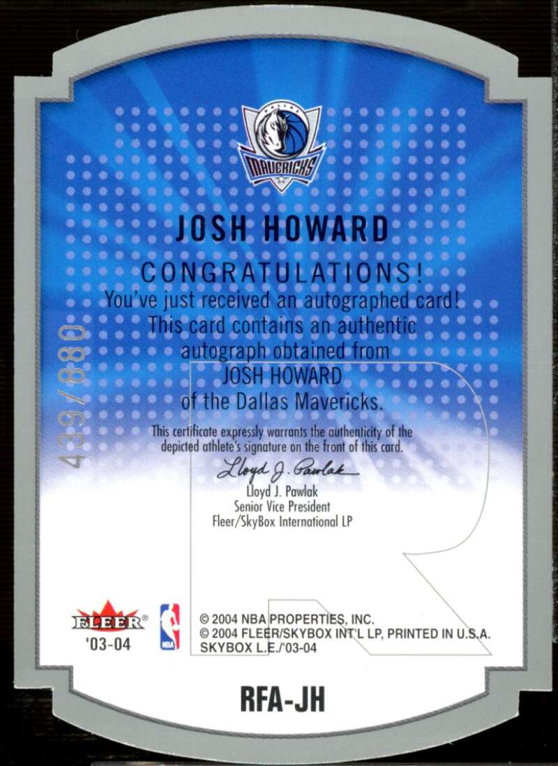 Josh Howard Rookie Card 2003-04 SkyBox LE Rare Form Autographs #9  Image 2