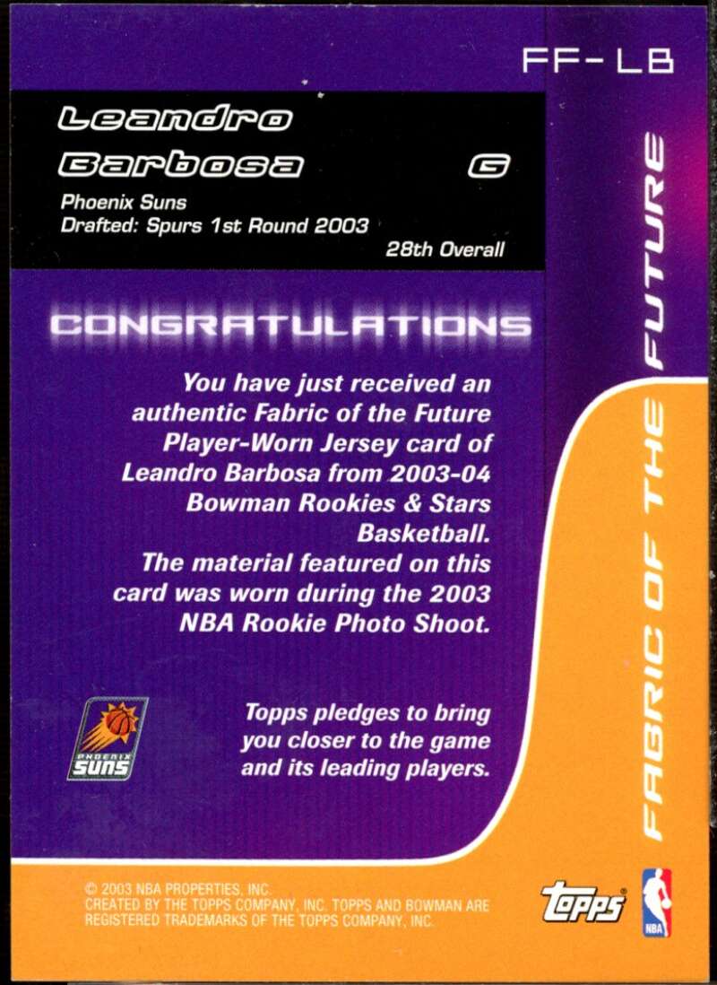 Leandro Barbosa Card 2003-04 Bowman Fabric of the Future #LB  Image 2