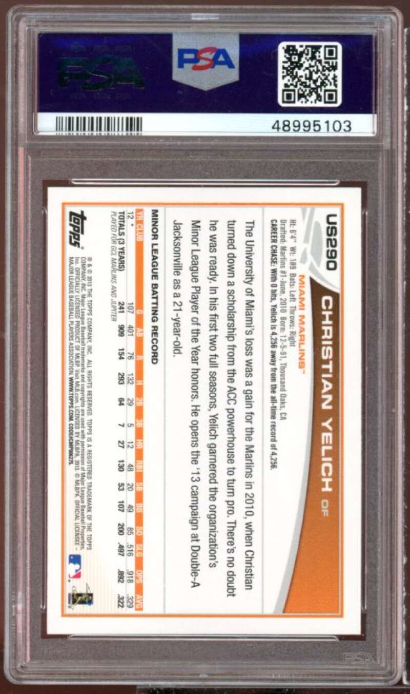 Christian Yelich Rookie Card 2013 Topps Update #US290 PSA 9 Image 2