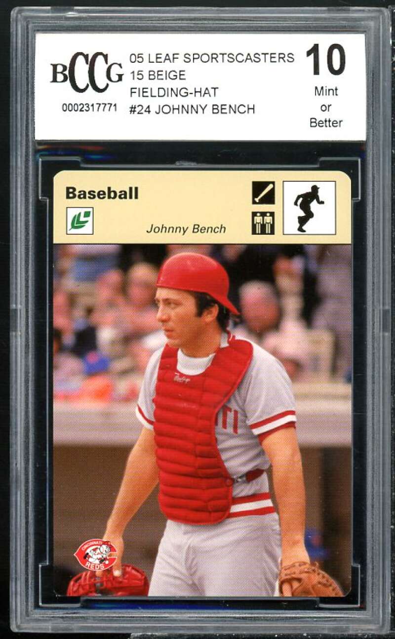 2005 Leaf Sportscasters 15 Beige Fielding-Hat #24 Johnny Bench Image 1