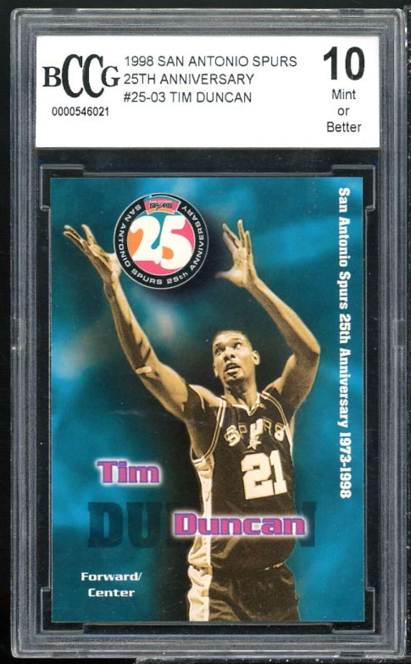 1998-99 San Antonio Spurs 25th Anniversary Team #3 Tim Duncan BGS BCCG 10 Mint+ Image 1