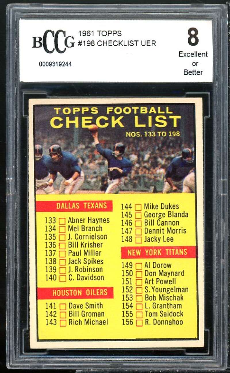 1961 Topps #198 Checklist Card BGS BCCG 8 Excellent+ Image 1