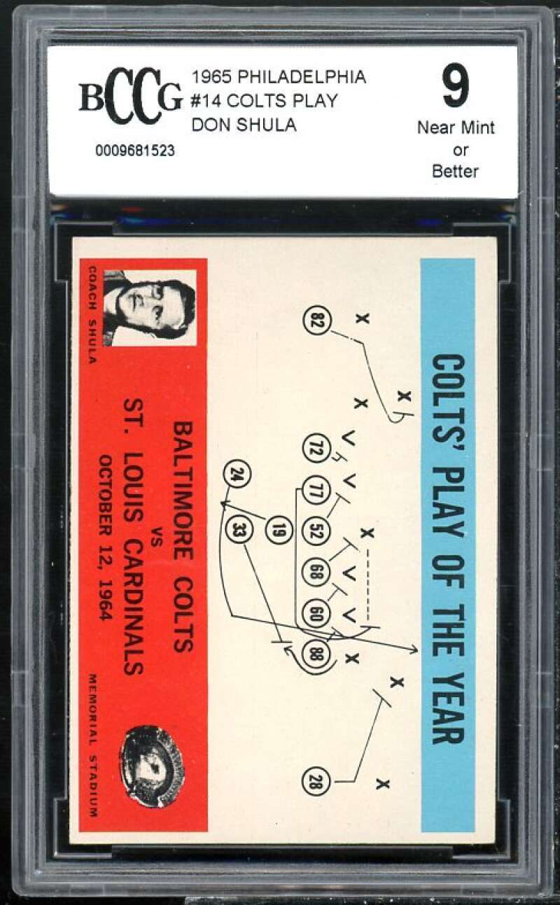 1965 Philadelphia #14 Colts Play of the Year - Don Shula Card BGS BCCG 9 Mint+ Image 1