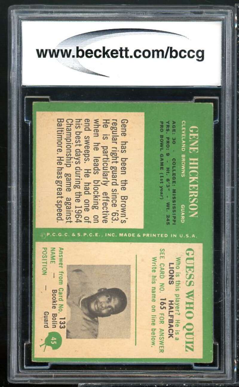 1966 Philadelphia #45 Gene Hickerson Rookie Card BGS BCCG 8 Excellent+ Image 2