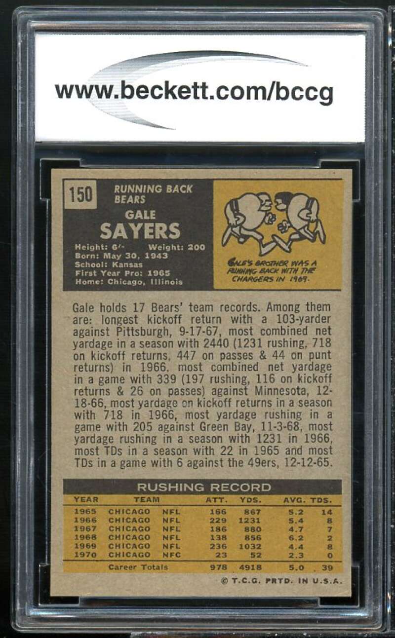 1971 Topps #150 Gale Sayers Card BGS BCCG 9 Near Mint+ Image 2