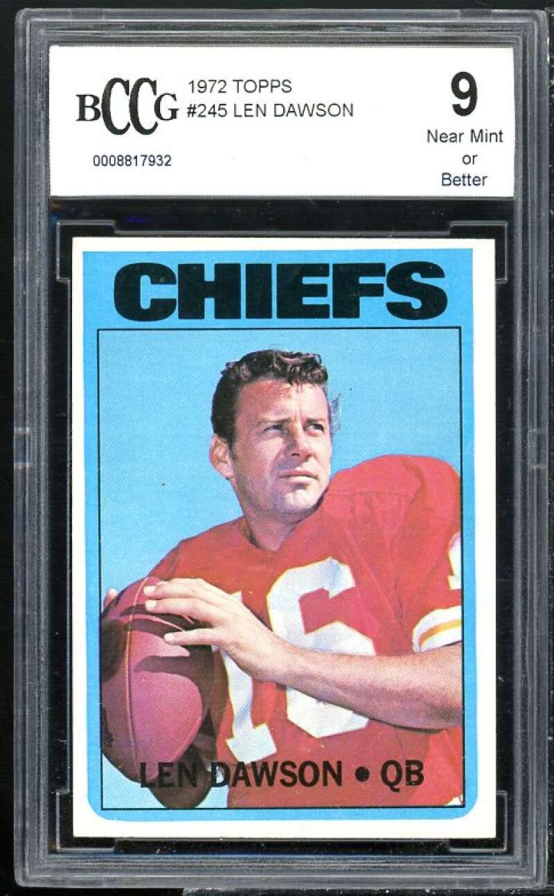 1972 Topps #245 Len Dawson Card BGS BCCG 9 Near Mint+ Image 1