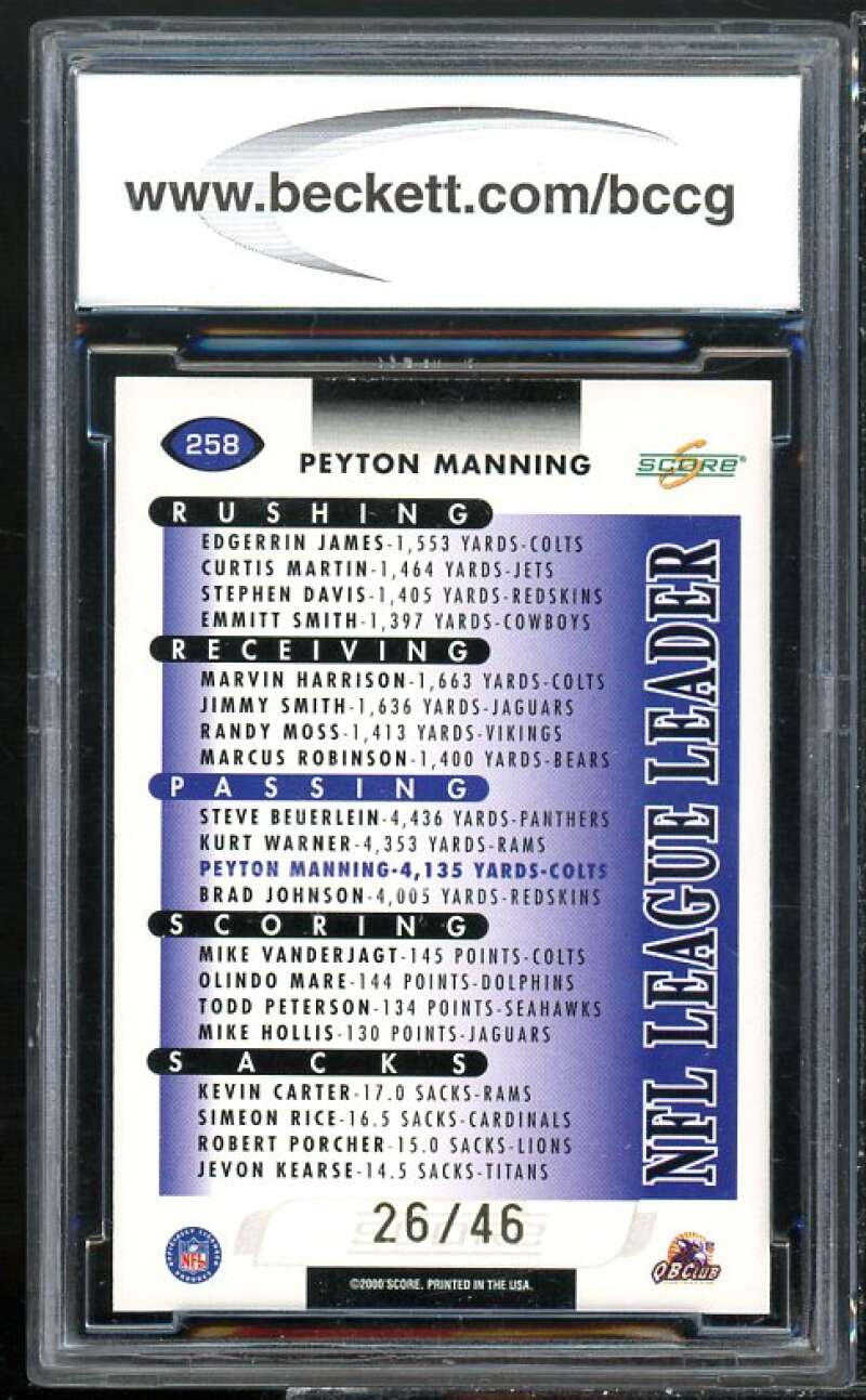 2000 Score Final Score #258 Peyton Manning Card BGS BCCG 10 Mint+ Image 2