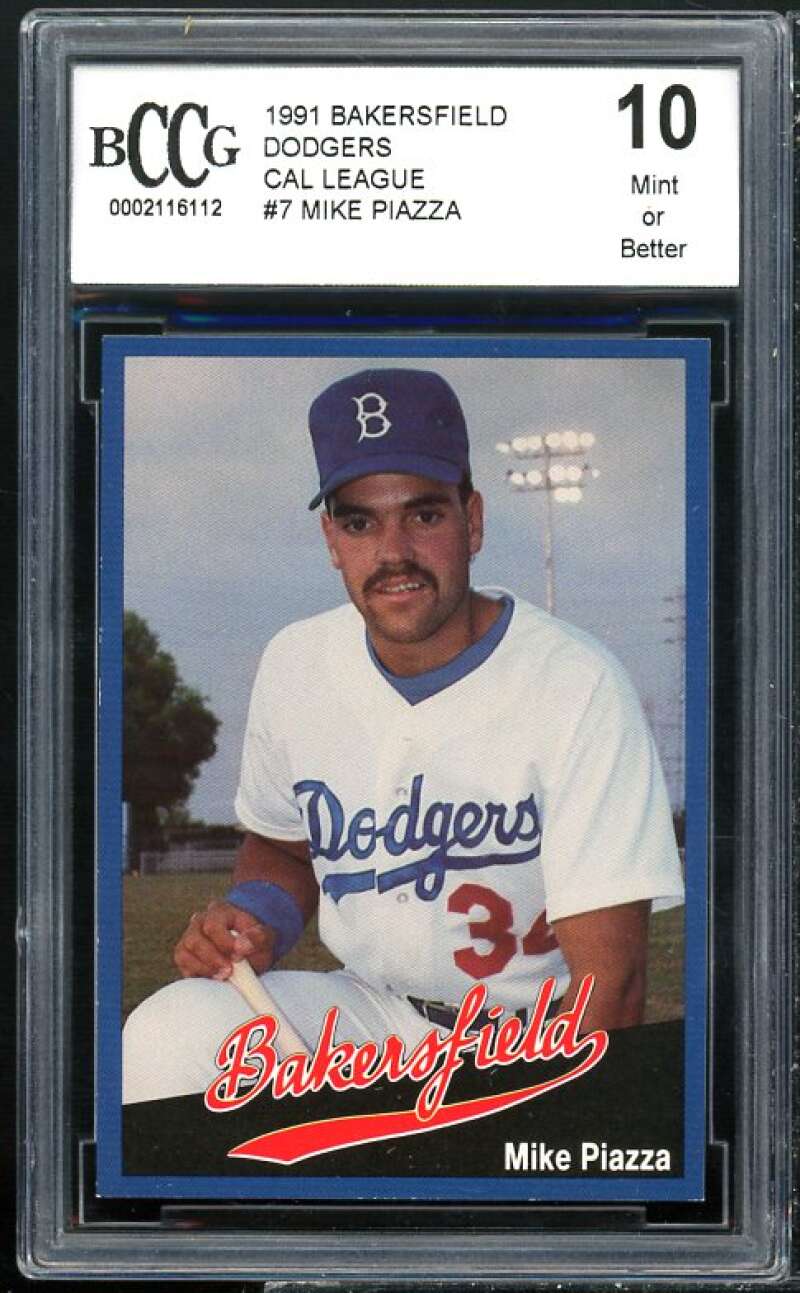 1991 Cal League Bakersfield Dodgers #7 Mike Piazza Rookie Card BGS BCCG 10 Mint+ Image 1