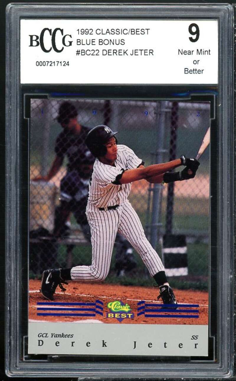 1992 Classic Best Blue Bonus #BC22 Derek Jeter Rookie Card BGS BCCG 9 Near Mint+ Image 1