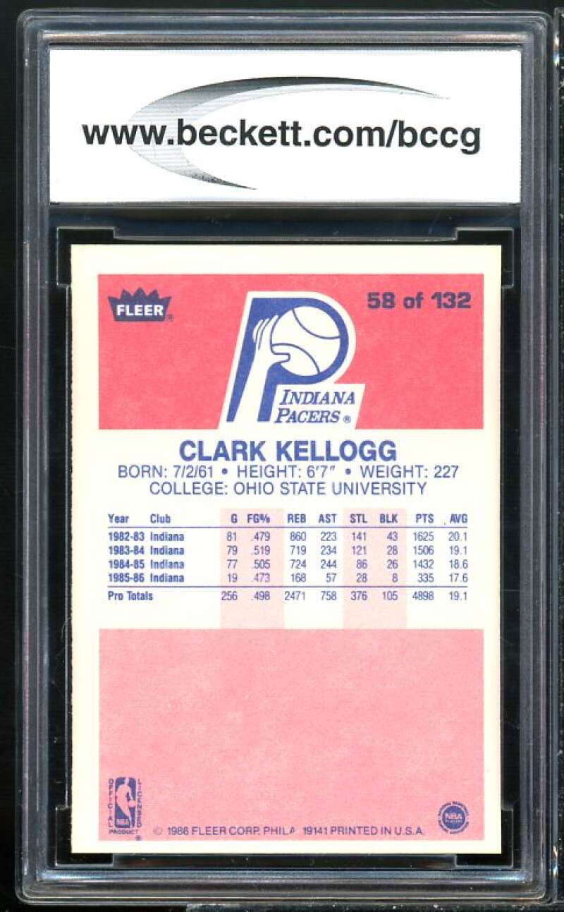 1986-87 Fleer #58 Clark Kellogg Rookie Card BGS BCCG 9 Near Mint+ Image 2