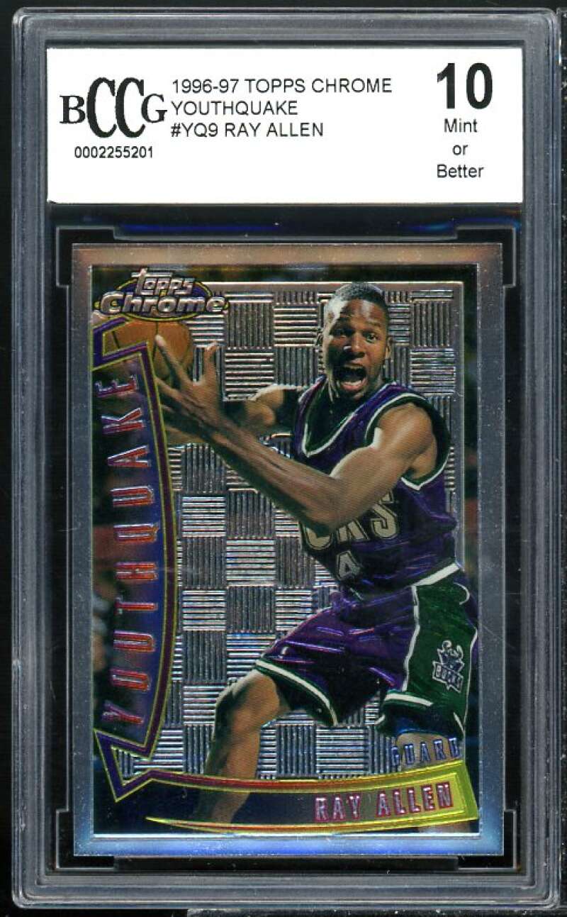 1996-97 Topps Chrome Youthquake #yq9 Ray Allen Rookie Card BGS BCCG 10 Mint+ Image 1