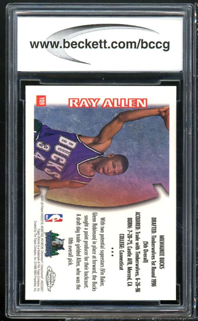 1996-97 Topps Chrome Youthquake #yq9 Ray Allen Rookie Card BGS BCCG 10 Mint+ Image 2